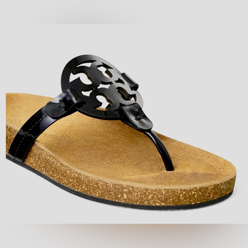 Tory Burch Miller Cloud Sandals Black Patent Size 8 EUC